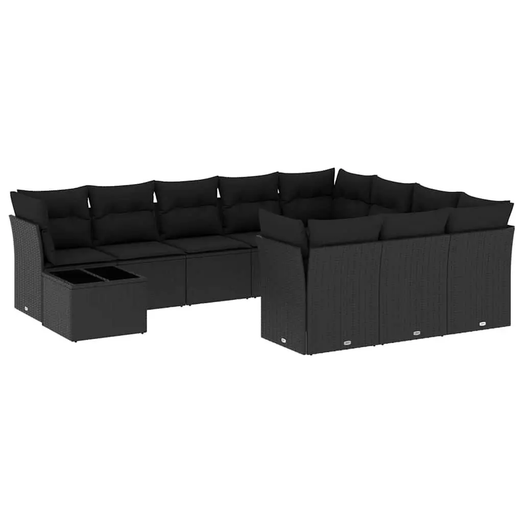 Garden Sofa Set 11 Piece Outdoor Furniture with Cushions Black Poly Rattan
