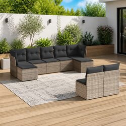Garden Sofa Set 9 Piece Outdoor Furniture Grey Rattan Modular Patio Sectional