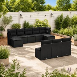Garden Sofa Set 10 Piece Outdoor Furniture Patio Lounge Black Modular Rattan