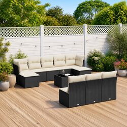 Outdoor Garden Sofa Set 11 Piece Black Poly Rattan Furniture Patio Lounge with