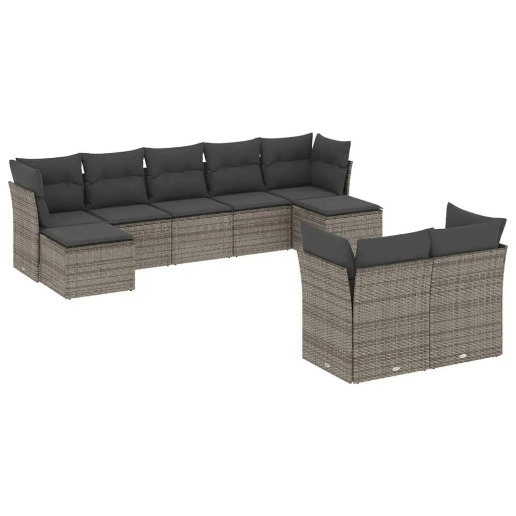 Garden Sofa Set 9 Piece Modular Outdoor Furniture Grey Poly Rattan with Thickly Padded Cushions