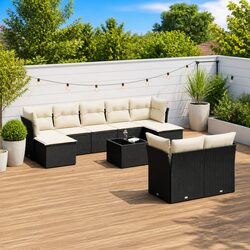Garden Sofa Set 10 Piece Outdoor Furniture Black Poly Rattan Modular Patio