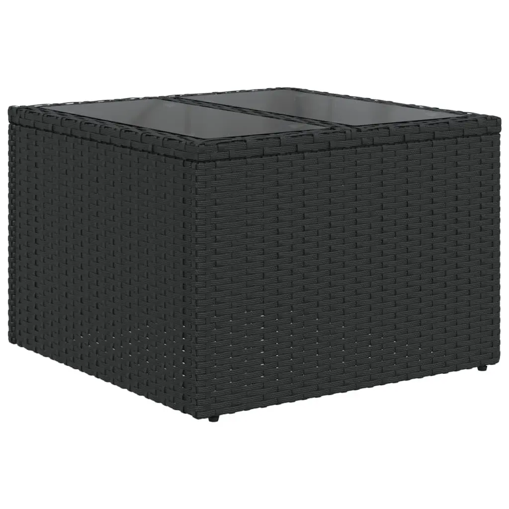 Garden Sofa Set 10 Piece Modular Outdoor Furniture Black PE Rattan with Thick Cushions and Tempered Glass Tabletop