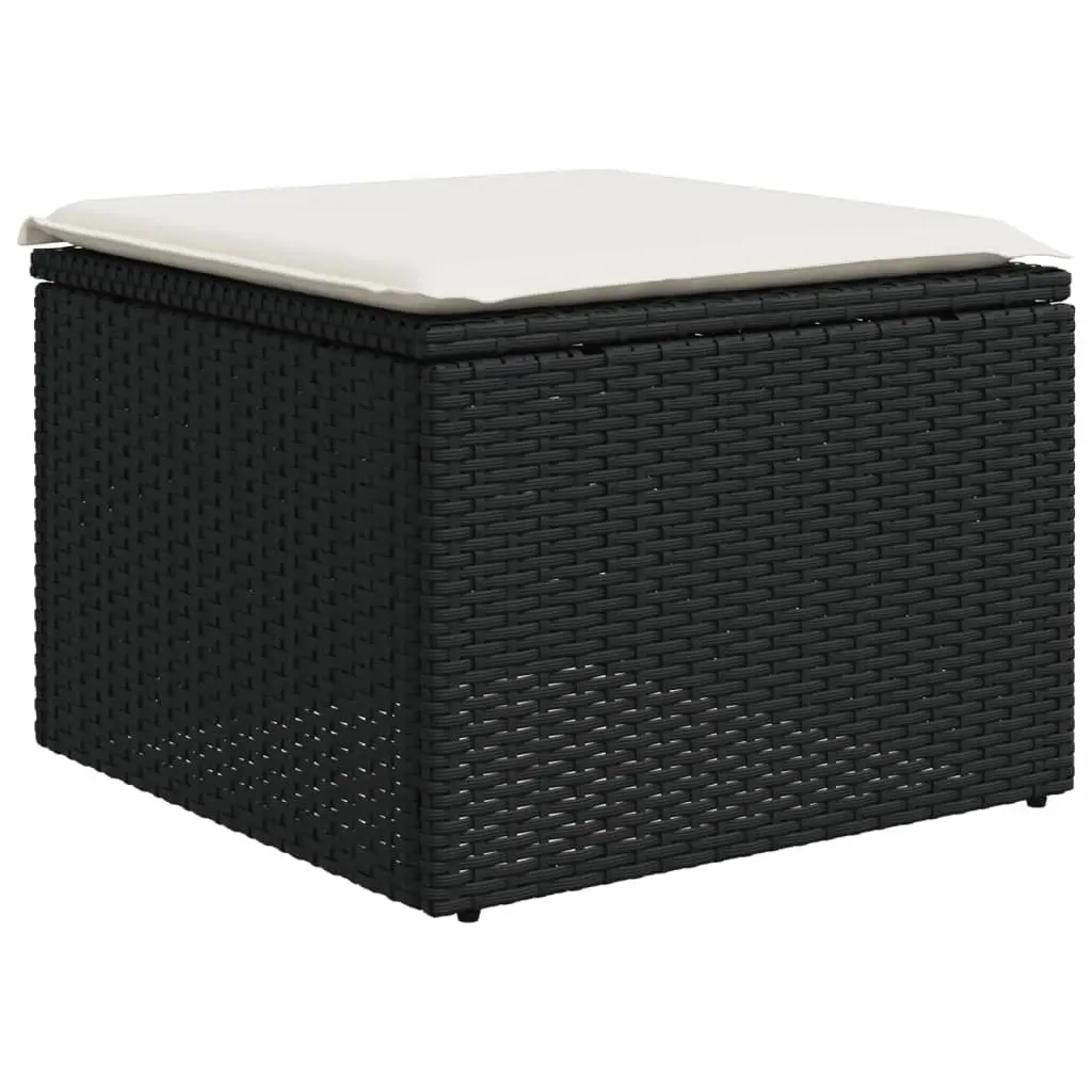 Garden Sofa Set 10 Piece Modular Outdoor Furniture Black PE Rattan with Thick Cushions and Tempered Glass Tabletop