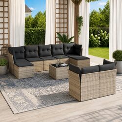 Garden Sofa Set 10 Piece Outdoor Furniture Grey Poly Rattan Patio with Cushions