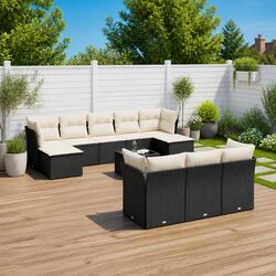 Garden Sofa Set 11 Piece Outdoor Furniture Black Poly Rattan Patio Seating