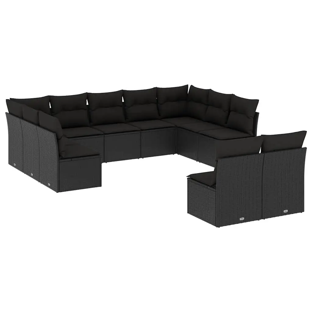 Garden Sofa Set 11 Piece Outdoor Furniture Patio Black Poly Rattan Modular