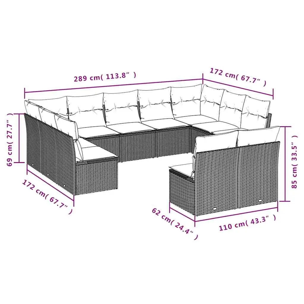 Garden Sofa Set 11 Piece Outdoor Furniture Patio Black Poly Rattan Modular