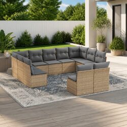 Beige Rattan Outdoor Sofa Set: 11 Pieces for Relaxation