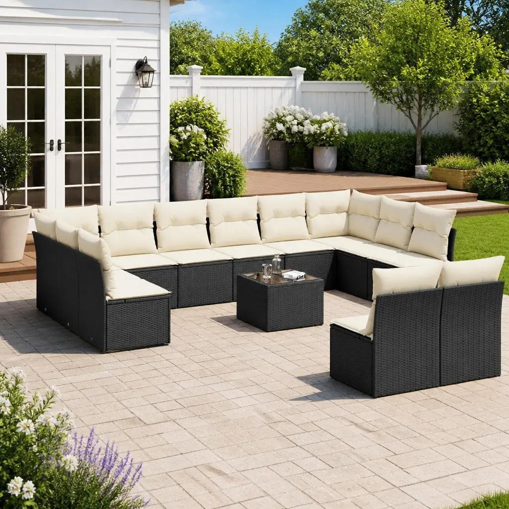 Garden Sofa Set 13 Piece Outdoor Furniture Black Poly Rattan Modular Lounge