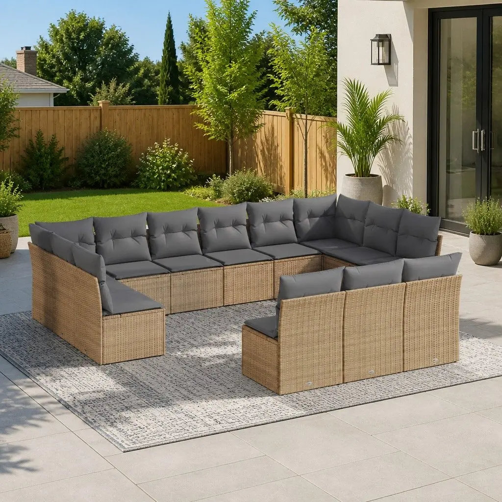Garden Sofa Set 13 Piece Outdoor Furniture Patio Sectional Beige with Cushions