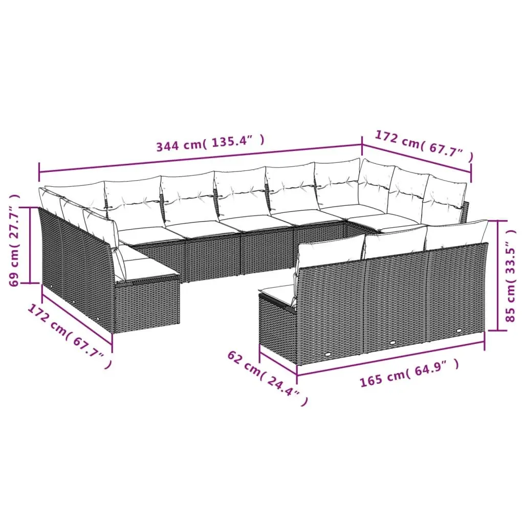 Garden Sofa Set 13 Piece Modular Grey PE Rattan Outdoor Furniture