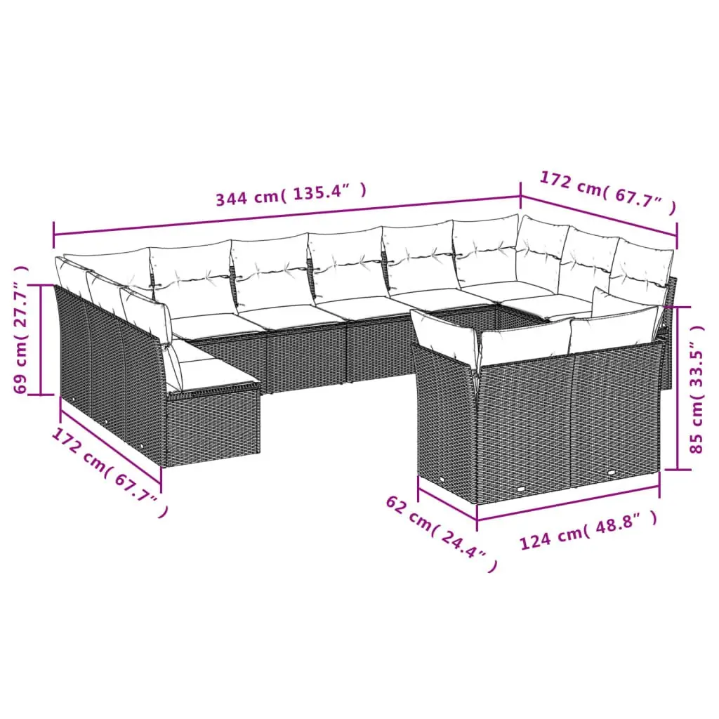 Outdoor Garden Sofa Set 12 Piece Modular Patio Furniture with Cushions Beige