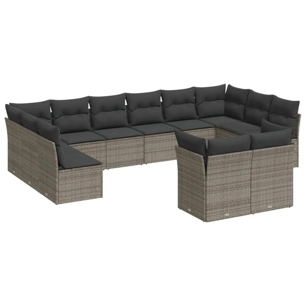 Garden Sofa Set 12 Piece Modular Outdoor Furniture Grey PE Rattan with Cushions