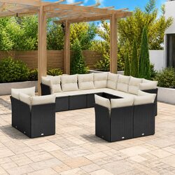 Garden Sofa Set 11 Piece Outdoor Furniture Black Poly Rattan Patio Seating