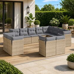Beige Rattan Modular Garden Sofa Set for Outdoor Relaxation