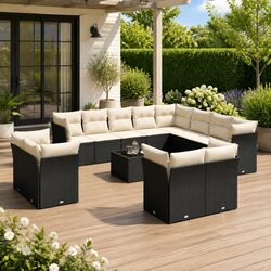 Outdoor 13-Piece Modular Sofa Set in Black Rattan