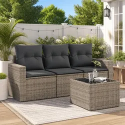 Garden Sofa Set 4 Piece Outdoor Furniture Grey Poly Rattan with Cushions Patio