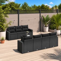 Outdoor 8-Piece Garden Sofa Set in Black with Cushions