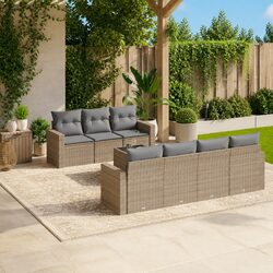 Beige Rattan Patio Seating Set - 8 Pieces for Comfort