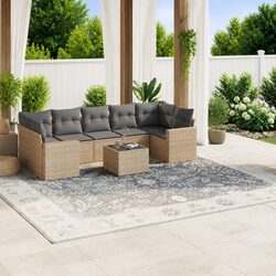 Garden Sofa Set 8 Piece Outdoor Furniture Patio Beige Poly Rattan with Cushions