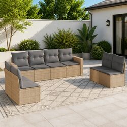 8 Piece Garden Sofa Set Outdoor Patio Furniture Beige Poly Rattan with Cushions