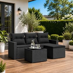 Black Poly Rattan 5 Piece Garden Sofa Set for Relaxing Outdoors