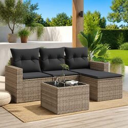 Stylish 5 Piece Grey Garden Sofa Set with Cushions