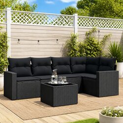 Versatile 6 Piece Black Rattan Sofa Set for Outdoor Relaxation