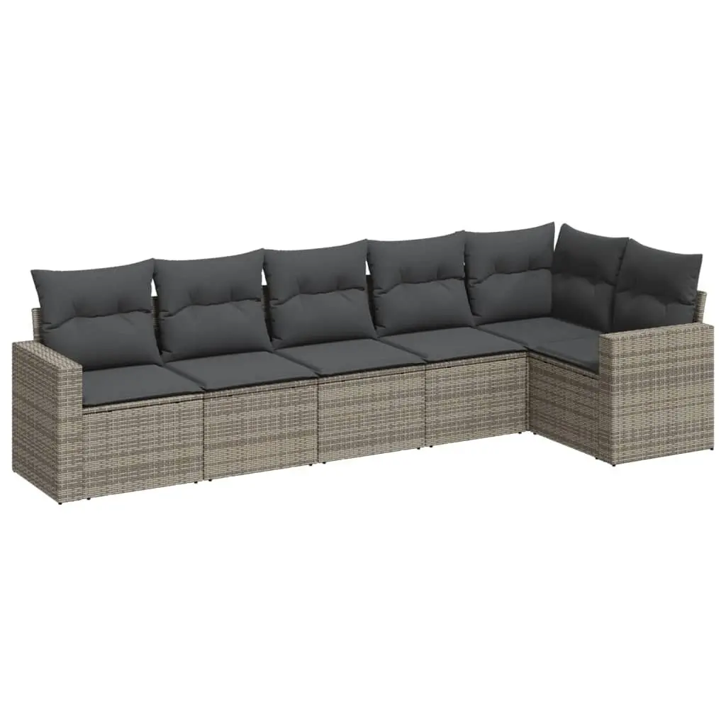 Garden Sofa Set 6 Piece Outdoor Furniture Grey Poly Rattan Patio Lounge with