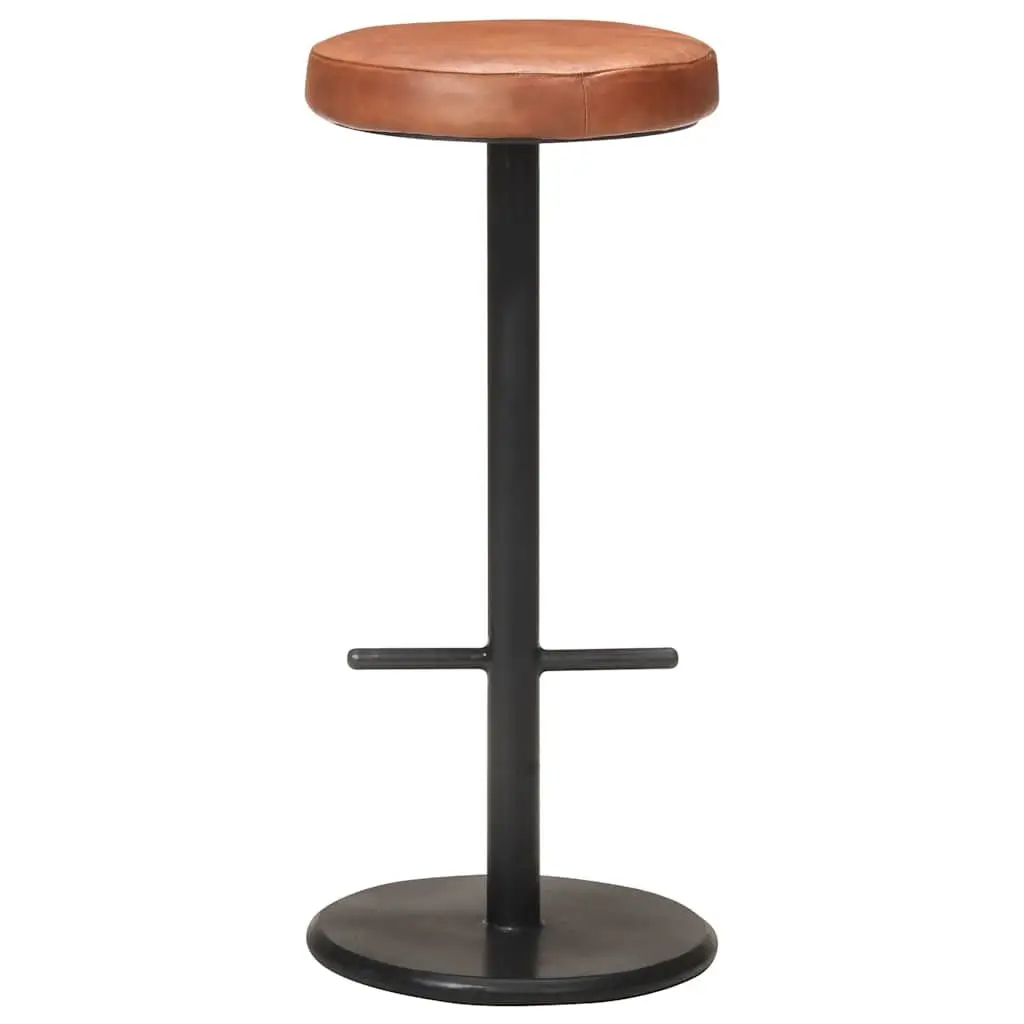 Bar Stools 2 pcs Brown Real Leather Seats Footrest Powder-coated Iron Frames