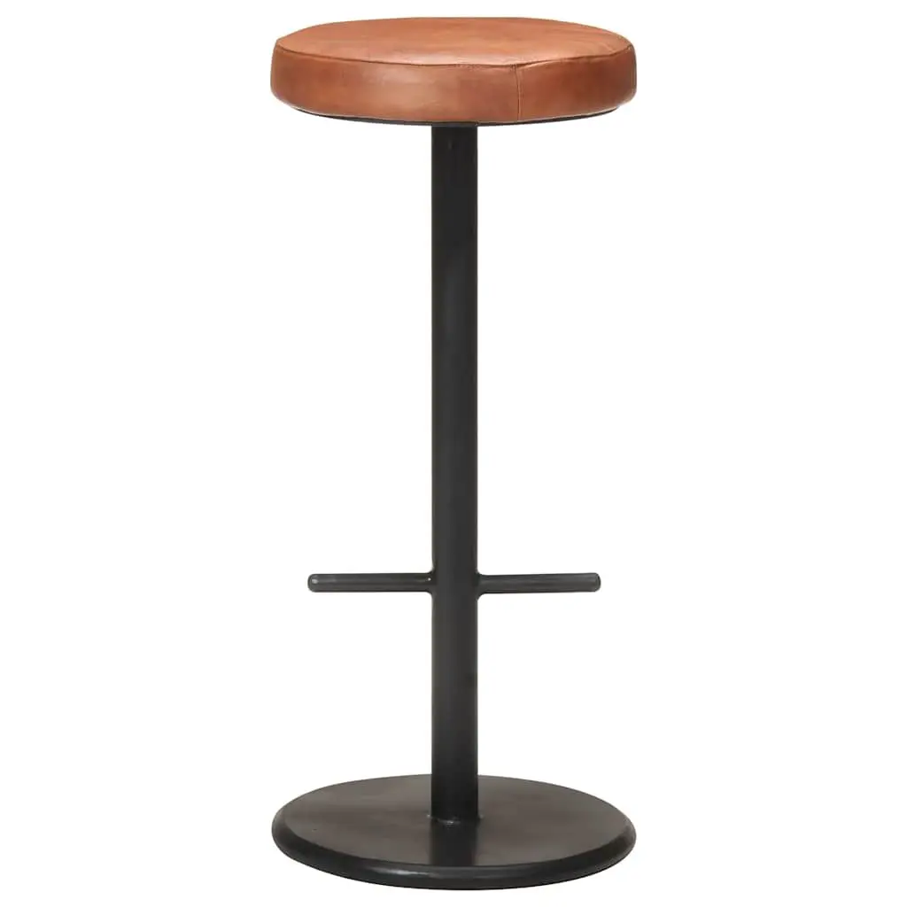 Bar Stools 2 pcs Brown Real Leather Seats Footrest Powder-coated Iron Frames