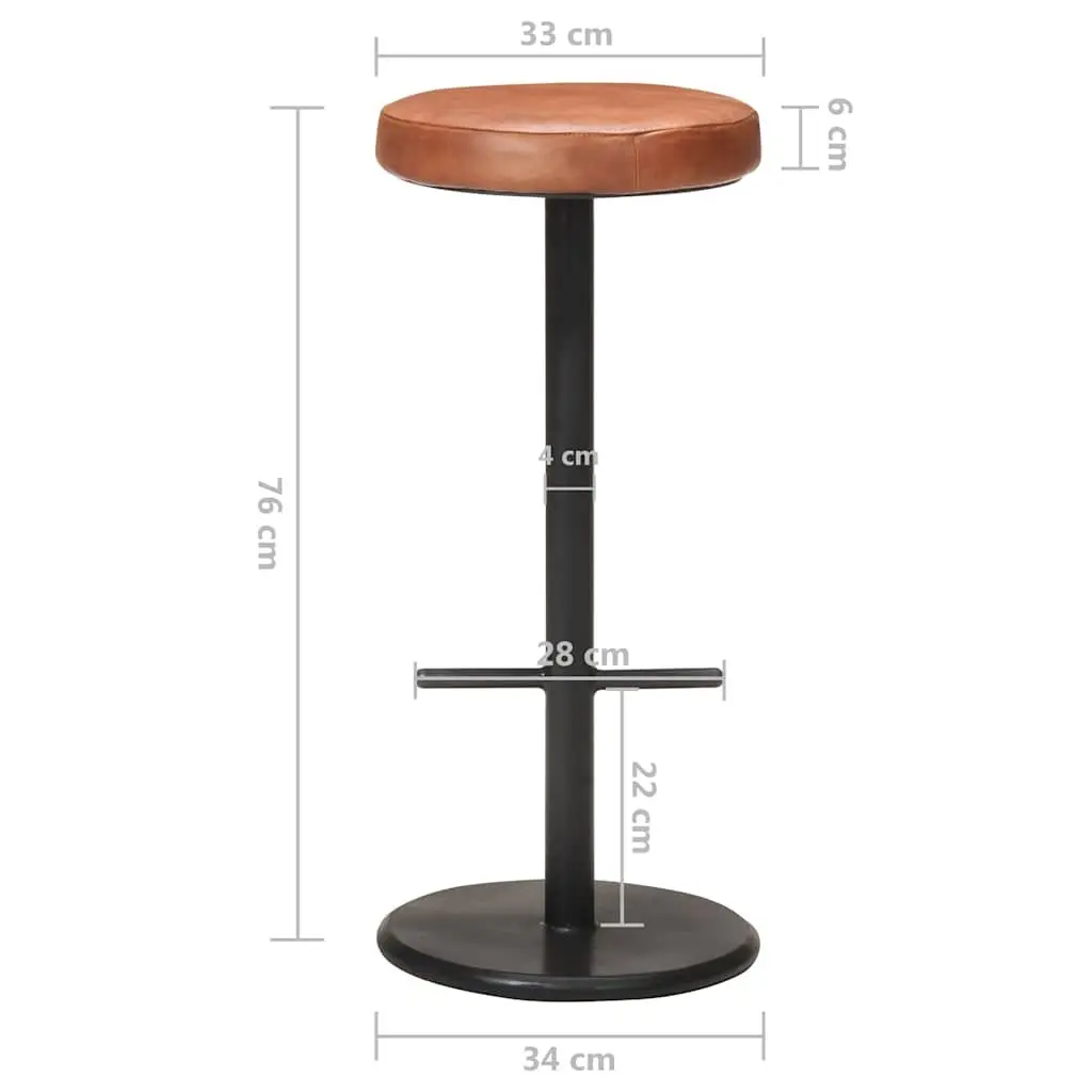 Bar Stools 2 pcs Brown Real Leather Seats Footrest Powder-coated Iron Frames