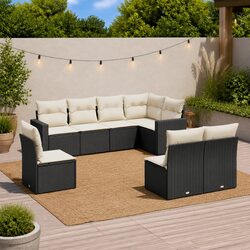 Stylish Black Poly Rattan 8 Piece Outdoor Sofa Set