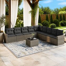 Garden Sofa Set 10 Piece Outdoor Furniture with Cushions Grey Poly Rattan