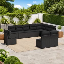 Inviting 10 Piece Black Outdoor Sofa Set with Cushions