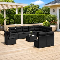 Outdoor Patio Sectional Sofa Set 11 Pieces in Black