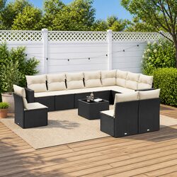 Garden Sofa Set 11 Piece Outdoor Furniture Patio Black Poly Rattan with Cushions