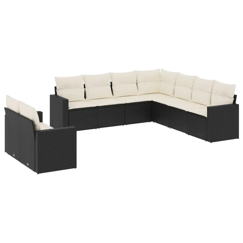 Garden Sofa Set 9 Piece Outdoor Furniture Patio Sectional Black Poly Rattan
