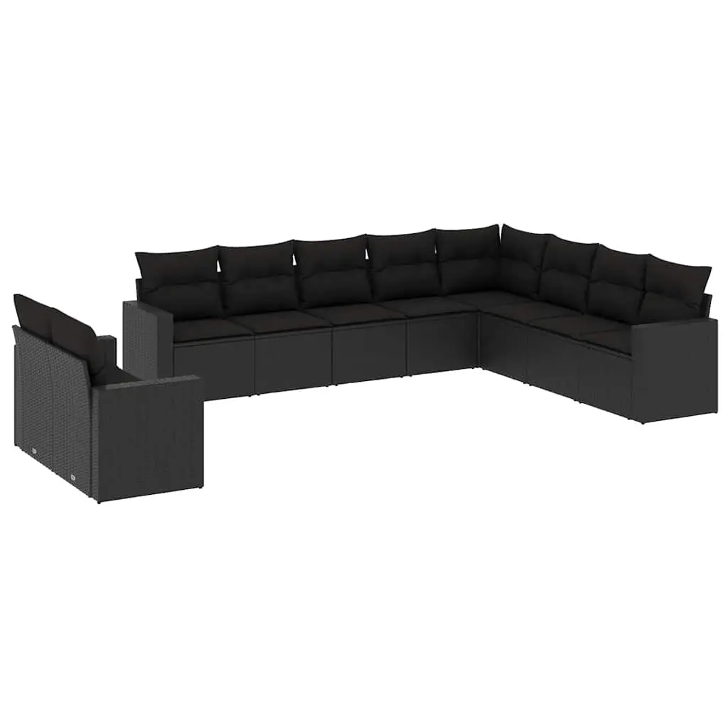 Garden Sofa Set 10 Piece Outdoor Furniture Black Poly Rattan Modular Patio