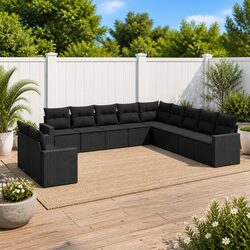 Inviting Black Garden Sofa Set - 11 Pieces for Outdoor Relaxation