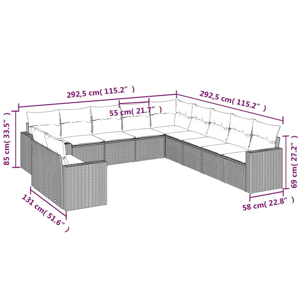 Garden Sofa Set 11 Piece Outdoor Furniture Black Poly Rattan Modular Patio
