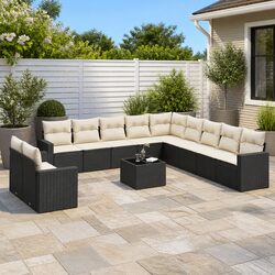Outdoor Garden Sofa Set 12 Pieces Modular Black Rattan