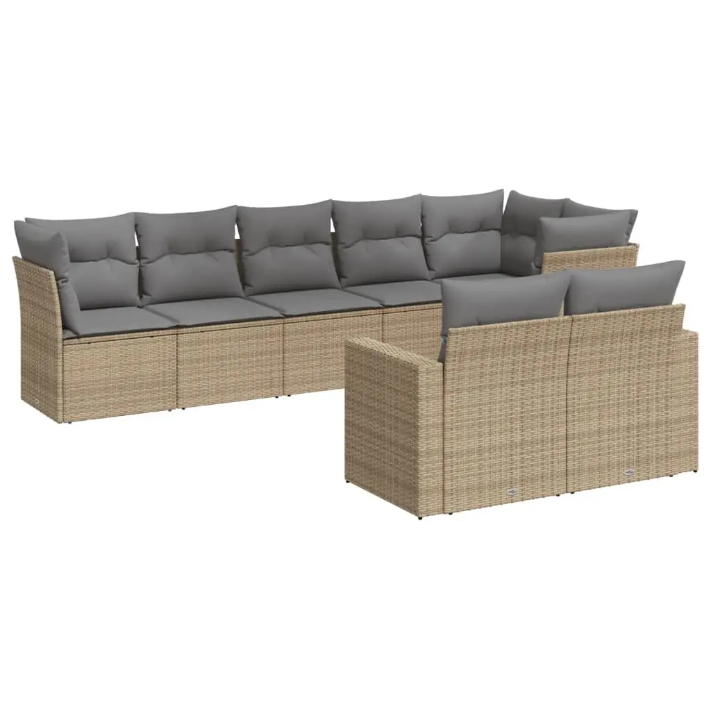 8 Piece Garden Sofa Set Outdoor Furniture Beige PE Rattan Cushions