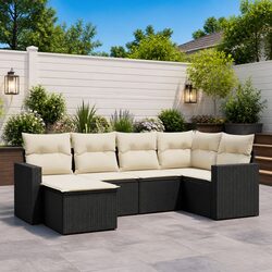 Garden Sofa Set 6 Piece Outdoor Furniture Black Poly Rattan Modular Patio
