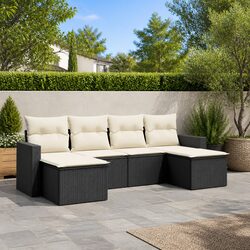Garden Sofa Set 6 Piece Outdoor Furniture Patio Black Poly Rattan Modular