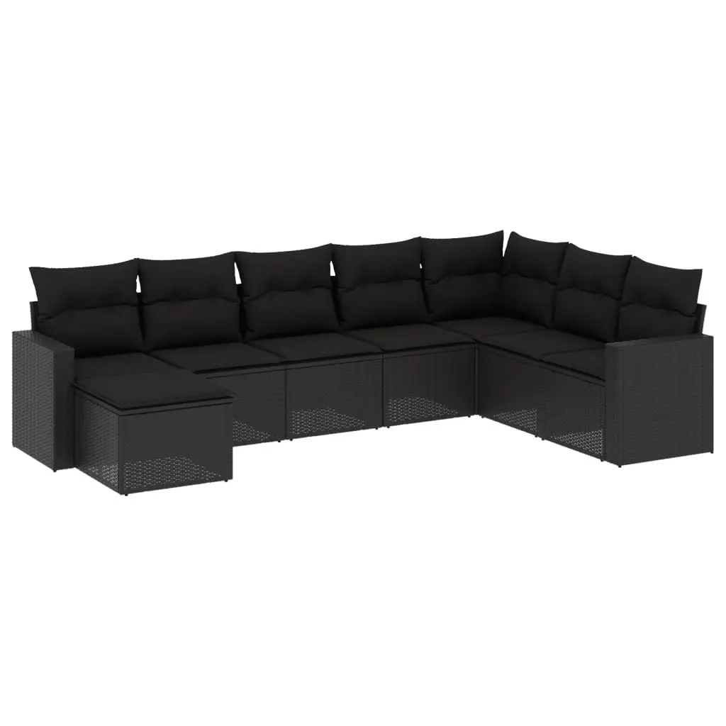 Garden Sofa Set 8 Piece Modular Outdoor Furniture Black with Removable Washable Cushions