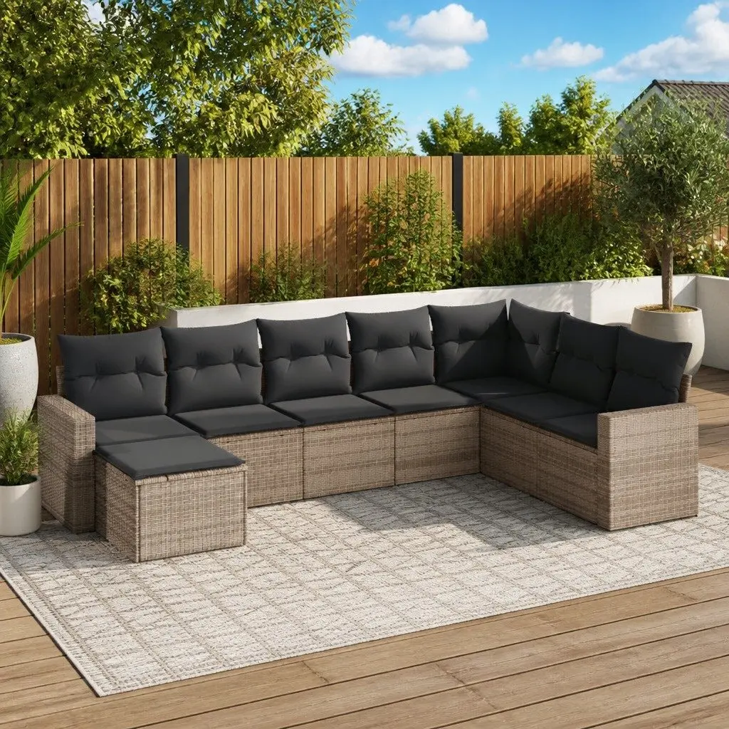 Garden Sofa Set 8 Piece Outdoor Furniture Patio Seating Grey Poly Rattan Modular