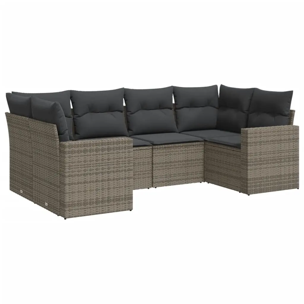 Garden Sofa Set 6 Piece Grey Poly Rattan Outdoor Furniture Patio Cushions