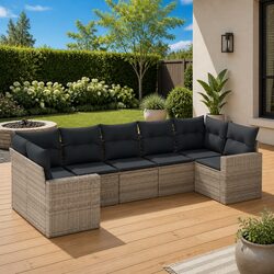 7 Piece Garden Sofa Set with Cushions Grey Outdoor Patio Furniture Modular